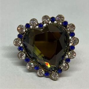 Betsey Johnson Black Heart Ring with Blue and White Accents